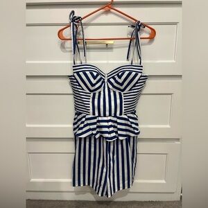 Yumi Kim Blue and White Striped One Piece with Sweetheart Neckline